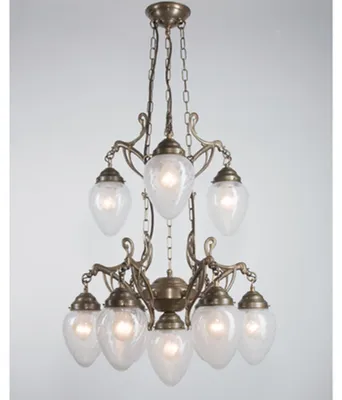 Produktbild von Hängeleuchte Echt-Messing Glas E27 H: max. 125 cm in Berliner Messing Blau Jugendstil