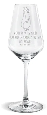 Produktbild von Mr. & Mrs. Panda Weißwein Glas Wenn Papa es nicht reparieren kann, sind wir am Arsch - Transparent - Geschenk, Weißweinkelch, Kelch, Vatertag, Pinguin, Weinglas Für, Vati