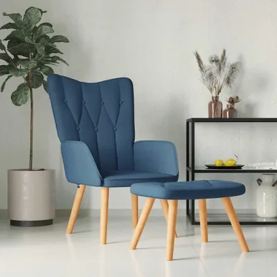 Produktbild von "2026 Promotion" Relaxsessel mit Hocker - Fernsehsesel - Blau Stoff - Couchsessel CC13458