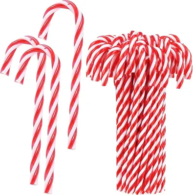 Produktbild von 20 Stück Weihnachtszuckerstangen zur Baumdekoration und als Anhänger - Rot-Weiß - Weihnachtsbaumschmuck mit hängenden Zuckerstangen - Weihnachtsdekoration im Süßigkeitenthema