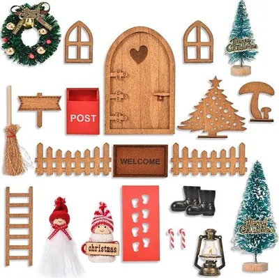 Produktbild von Famanu Kaboutertür Zubehör - Weihnachtsset - Holz - Elfentür - Dekoration für Kinder