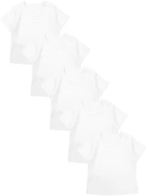 Produktbild von TupTam Baby Jungen Kurzarm T-Shirt mit Aufdruck Unifarben Sterne Streifen 5er Set, Farbe: Weiß, Größe: 74