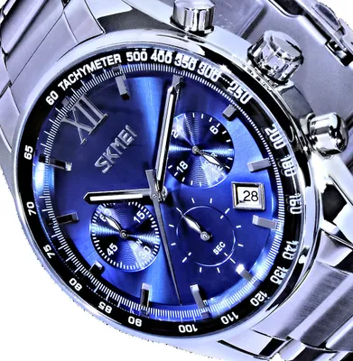 Produktbild von SKM Herren Armband Männer Uhr Stoppuhr Datum Blau Silber Farben