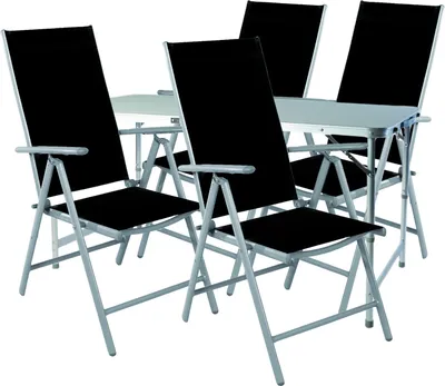 Produktbild von 5-teiliges Campingmöbel Set höhenverstellbar Aluminium Textilen schwarz