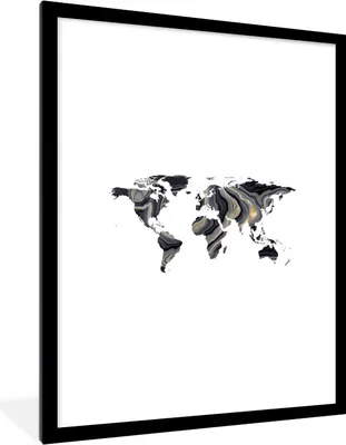 Produktbild von MuchoWow® Gerahmtes Poster Weltkarte - Farbe - Schwarz 60x80 cm - Poster mit Schwarzem Bilderrahmen Wandposter Rahmen Foto Bilder - Wohnzimmer - Dekorationen - Prämie