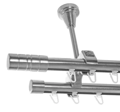 Produktbild von Innenlauf Edelstahl Look Gardinenschiene Gardinenstange 20mm Deckenträger 2-läufig mit Zylinder D61 E34E30 II