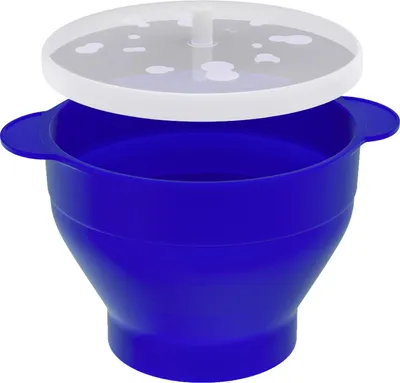 Zdjęcie produktu dla Urządzenie do popcornu Intirilife wykonane z silikonu do mikrofalówki, składana miska z pokrywką w kolorze niebieskim - 24 x 20 x 6 (14,5) cm