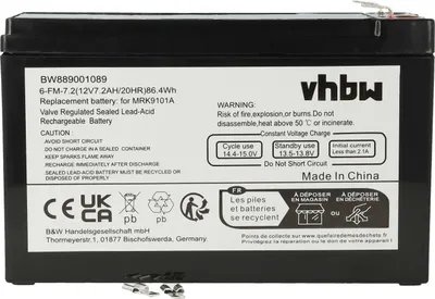 Produktbild von vhbw Akku kompatibel mit Robomow RX20 Pro, RX 20u, RX12, RX20, RX 12 U, RX 12u, RX 20 U Rasenroboter (7200 mAh, 12 V, AGM)
