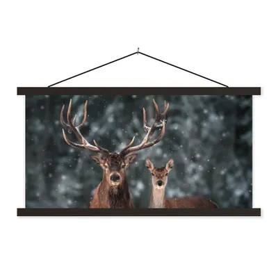 Produktbild von MuchoWow® Textilposter Hirsche - Tiere - Winter - Geweih - Schnee - Natur 60x30 cm mit schwarzem Rahmen - Textilien