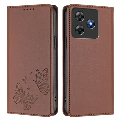Image de Étui en cuir pour Blackview Wave 8 / Wave 8C, motif papillon, étui portefeuille à rabat avec support, marron