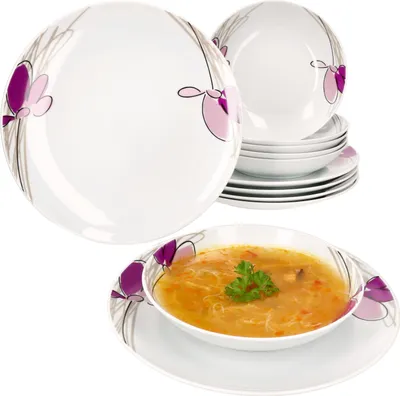 Immagine prodotto di servizio da 12 pezzi Viola in porcellana 6 persone piatto da pranzo piatto fondo fiori