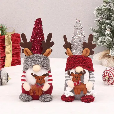 Produktbild von Weihnachtliche Plüschwichtel-Dekorationen für Zuhause - niedliche gefüllte Zwerge für eine festliche Atmosphäre (2 Stück, 34 cm)