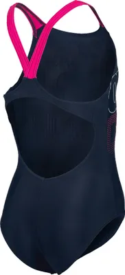 Immagine prodotto di Costume da bagno Arena V con stampa posteriore, da bambina, blu navy e rosa, taglia 128
