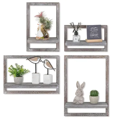 Immagine prodotto di Omgoods - Set di 4 mensole da parete in stile rustico - Mensole decorative in legno per la casa