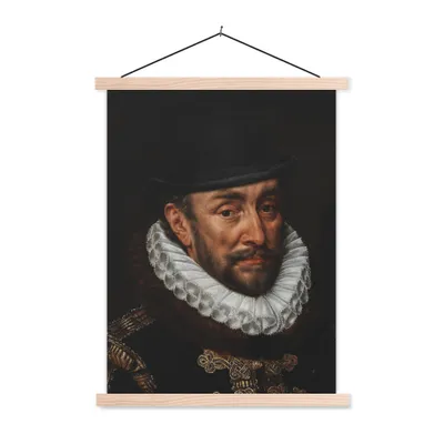 Produktbild von MuchoWow® Textilposter Wilhelm von Oranien - Adriaen Thomasz - Hut 40x53 cm mit holzfarbenen Rahmen - Schlafzimmer