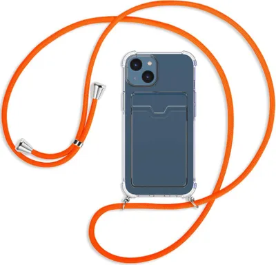 Produktbild von Handykette Backcover-Schutzhülle mit Band (Metall silberfarben) für Apple iPhone 14 (6.1'') - neonorange
