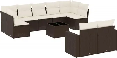 Produktbild von vidaXL 10-tlg. Garten-Sofagarnitur mit Kissen Braun Poly Rattan