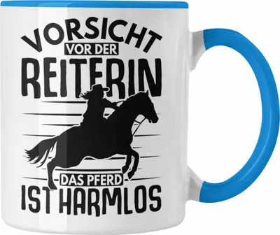 Produktbild von Trendation - Lustige Reiter Sprüche Geschenk Tasse Reiterin Pferde Mädchen Geschenkidee Vorsicht Vor Der Reiterin (Blau)