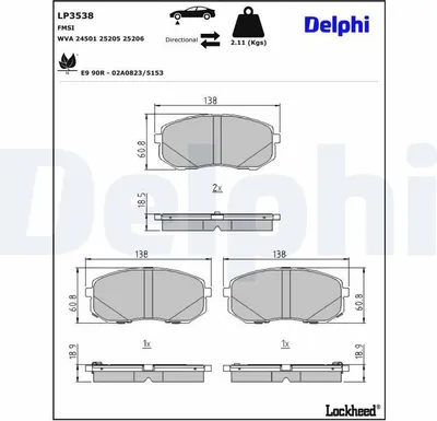 Produktbild von DELPHI Bremsbeläge Satz Vorne Bremsklötze für HYUNDAI Tucson (TL, TLE) LP3538