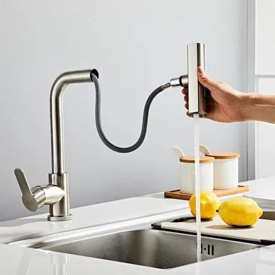 Immagine prodotto di Rubinetto da cucina girevole con doccetta - Due tipi di getto - Rotazione a 360 gradi - Acciaio inossidabile - Miscelatore lavastoviglie