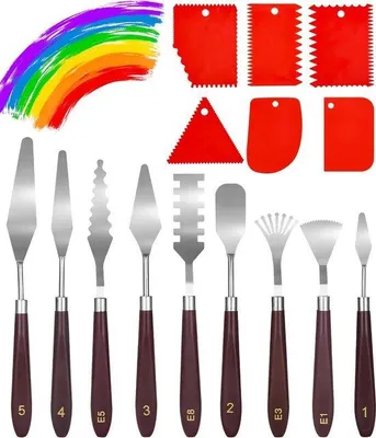Image de Ensemble de 15 spatules, en acier inoxydable, pour la peinture à l'huile et l'aquarelle, comprenant 9 couteaux de peintre