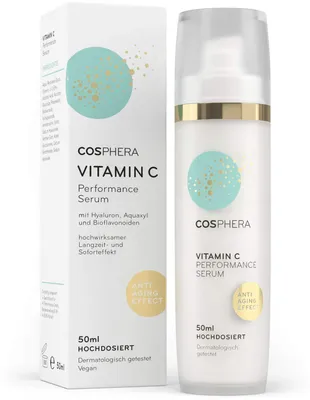 Immagine prodotto di Cosphera Vitamin C Performance Serum | 50 ml | con acido ialuronico, aquaxyl e bioflavonoidi | vegan