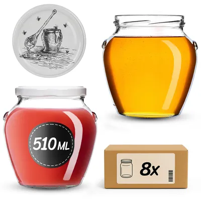 Immagine prodotto di Barattoli per conserve KADAX da 510 ml con coperchio a vite fi82mm, barattoli a vite con coperchio, barattoli per conserve, barattoli per conserve (vasetto per miele, 8 pezzi)
