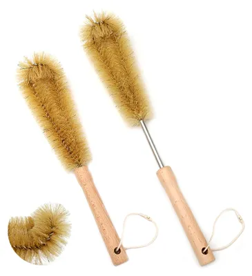 Produktbild von 38 cm lange Flaschenbürste und 31 cm Küchenbürste mit Borsten und Holzgriff