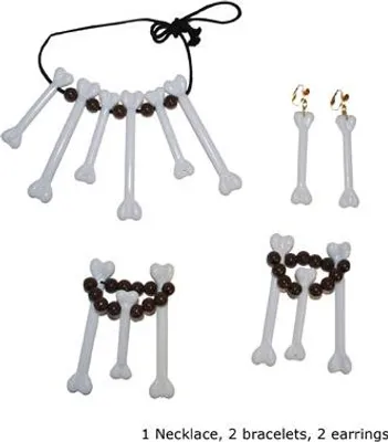 Produktbild von Knochen Schmuckset Steinzeit Accessoires schwarz-weiss - Einheitsgröße