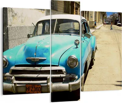 Produktbild von Bild auf Leinwand - Leinwandbild - Auto Klassiker Kuba Havanna - 95x80cm - Wand Bild - Wanddeko - Leinwanddruck - Bilder - Kunstdruck - Wanddekoration - Leinwand bilder - Wandkunst - CB95x80-1401