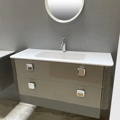 Image de Meuble de Salle de Bain Suspendu MADISON 120 cm Gris avec Plan Vasque 2 Tiroirs - Rangement Moderne Design Contemporain