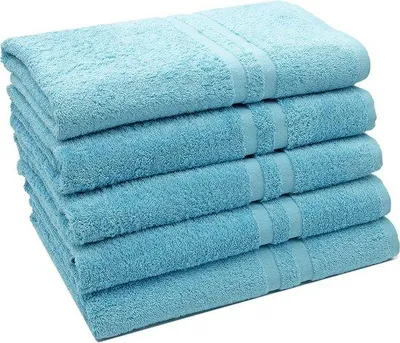 Obrázek produktu pro Tomivo® Sada 5 ručníků do koupelny, rozměr 70 x 140 cm, 100% bavlna, gramáž 450 g/m², barva: světle modrá, Öko-Tex Standard 100, vysoká savost, s poutkem na zavěšení