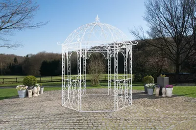 Produktbild von Stabiler Gartenpavillon Layla aus Eisen weiß, Ø 285 cm / 255 cm, Höhe 313 cm Rankhilfe