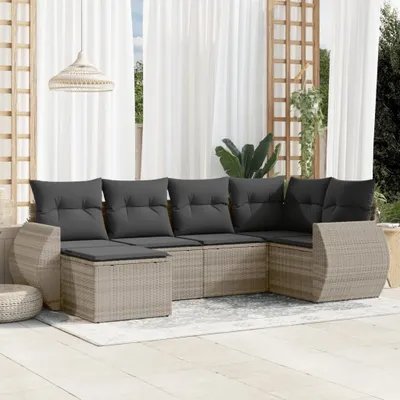 Produktbild von "2026 Promotion" 6-tlg. Garten-Sofagarnitur/Terrassenmöbel - mit Kissen - Hellgrau Poly Rattan - Gartenmöbelset CC12722