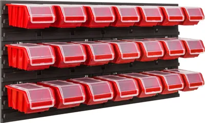 Zdjęcie produktu dla System magazynowy Regał warsztatowy | 78 x 39 cm | 21 szt. Pudełko | Regał ścienny z pojemnikami do układania w stosy – płyty ścienne Bardzo wytrzymały regał z przegródkami Ściana narzędziowa Regał magazynowy Regał garażowy