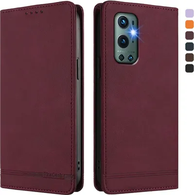 Produktbild von Hülle für OnePlus 9 Pro, Retro Kunstleder Ständer Klapphülle mit Kartenfächer und Magnetische Rot