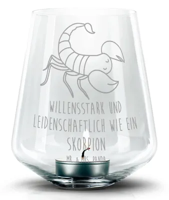 Produktbild von Mr. & Mrs. Panda Kerzenhalter Sternzeichen Skorpion - Transparent - Geschenk, Windlicht Glas, Teelichthalter, gravur, Oktober, Laterne, Geburtstag, Skorpione, November