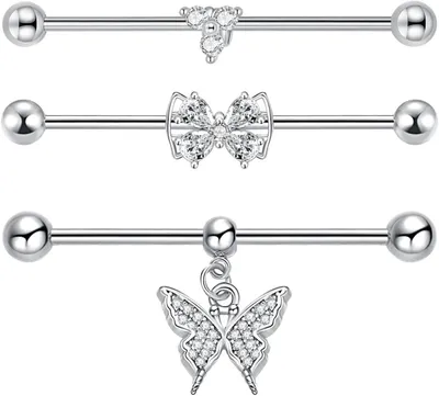 Imagen del producto de Varillas para piercing industriales, 38 mm, juego de 3 unidades, acero quirúrgico, para piercing de oreja