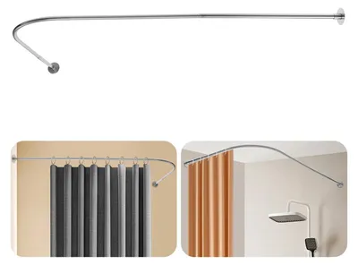 Produktbild von Duschvorhangstange / Duschstange - Eckstange L-Form - Ausziehbar 70–95 × 105–165 cm - Edelstahl - Grau