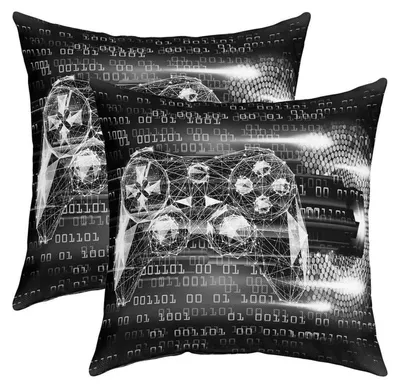 Obrázek produktu pro Dva povlaky na polštáře, herní motiv, 60x60 cm, černá a šedá barva, polyester