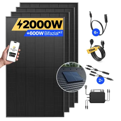 Produktbild von Balkonkraftwerk 2000W Solaranlage mit Ziegeldach Halterung (Paarmontage) Steckerfertig Komplettset Photovoltaik Anlage 800W, Kabellänge: 10m, Solakon