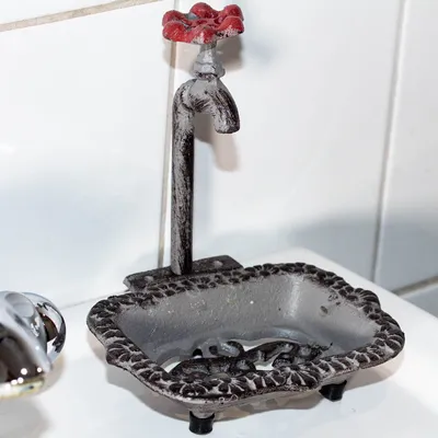 Produktbild von Seifenhalter wie antik, Rustikale Seifenschale, Seifenschale mit Wasserhahndeko
