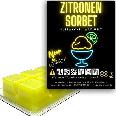 Produktbild von WonderWax Neon Duftwachs Wax Melts für Duftlampe, 6 Würfel Duftmelt Wachsmelt Sojawachs Neon Würfel für Raumdüfte, Wachs Duftöl Indoor Herbst Melts für Aromalampe Zitronensorbet