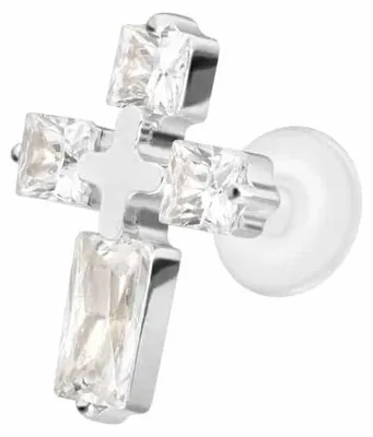 Produktbild von Ohrpiercing, Nasenpiercing PTFE Labret mit Innengewinde + Titan-Aufsatz KRISTALLKREUZ Silber Stablänge: 5mm | Stabstärke: 1,2mm