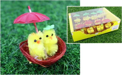 Image de Décoration de poulet de Pâques deux poulets sous un parapluie SWA-15120-S