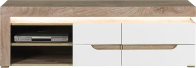 Produktbild von Furniture24 Lowoard Irma IM2 Tv Schrank Unterschrank Fernsehschrank mit 2 Türen und Led Beleuchtug Eiche/Weiß Hochglanz