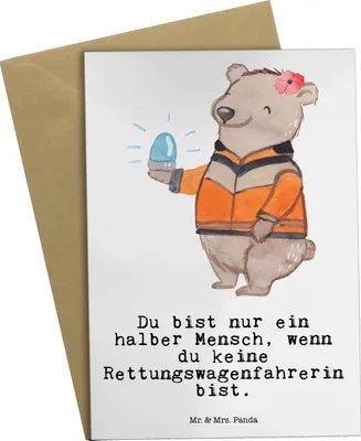 Produktbild von Mr. & Mrs. Panda Beileidskarte Rettungswagenfahrerin Herz - Weiß - Geschenk, dankeskarten, weihnachtskarten, Grußkarte, Grußkarten, einladungskarten