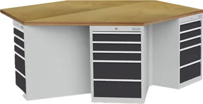 Image de Établi hexagonal Bedrunka+Hirth avec 6 blocs-tiroirs R 18-24 L x P x H 2 500 x 2 165 x 859 mm, 36 tiroirs - 03.066.06-1VZ