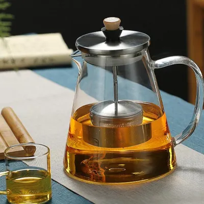 Glaskanne 1500 ml mit Teesieb, Edelstahldeckel, Borosilikatglas