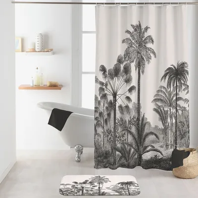 Produktbild von Palmen Duschvorhang 180x200 + Ringe Badewannenvorhang Wannen Bad Dusche Vorhang